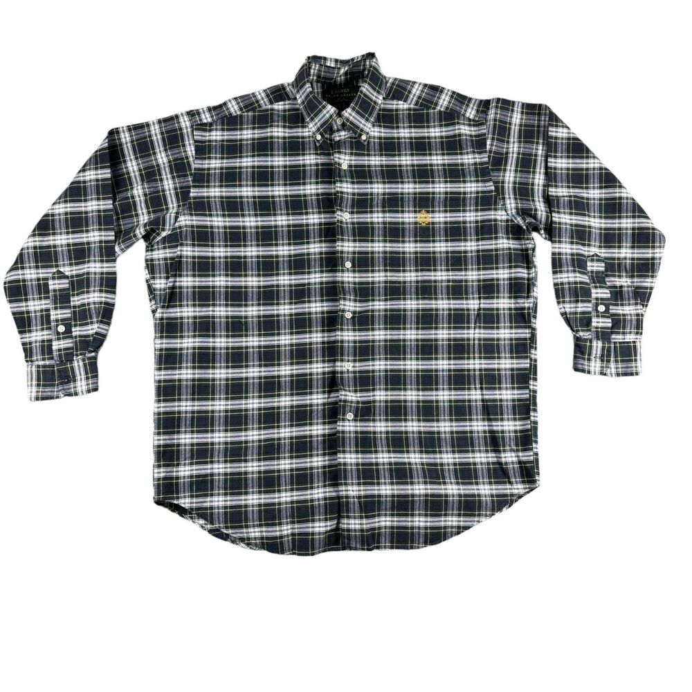 Lauren Ralph Lauren Shirt Men's Medium Green Long Sleeve Plaid Cotton Casual Top
